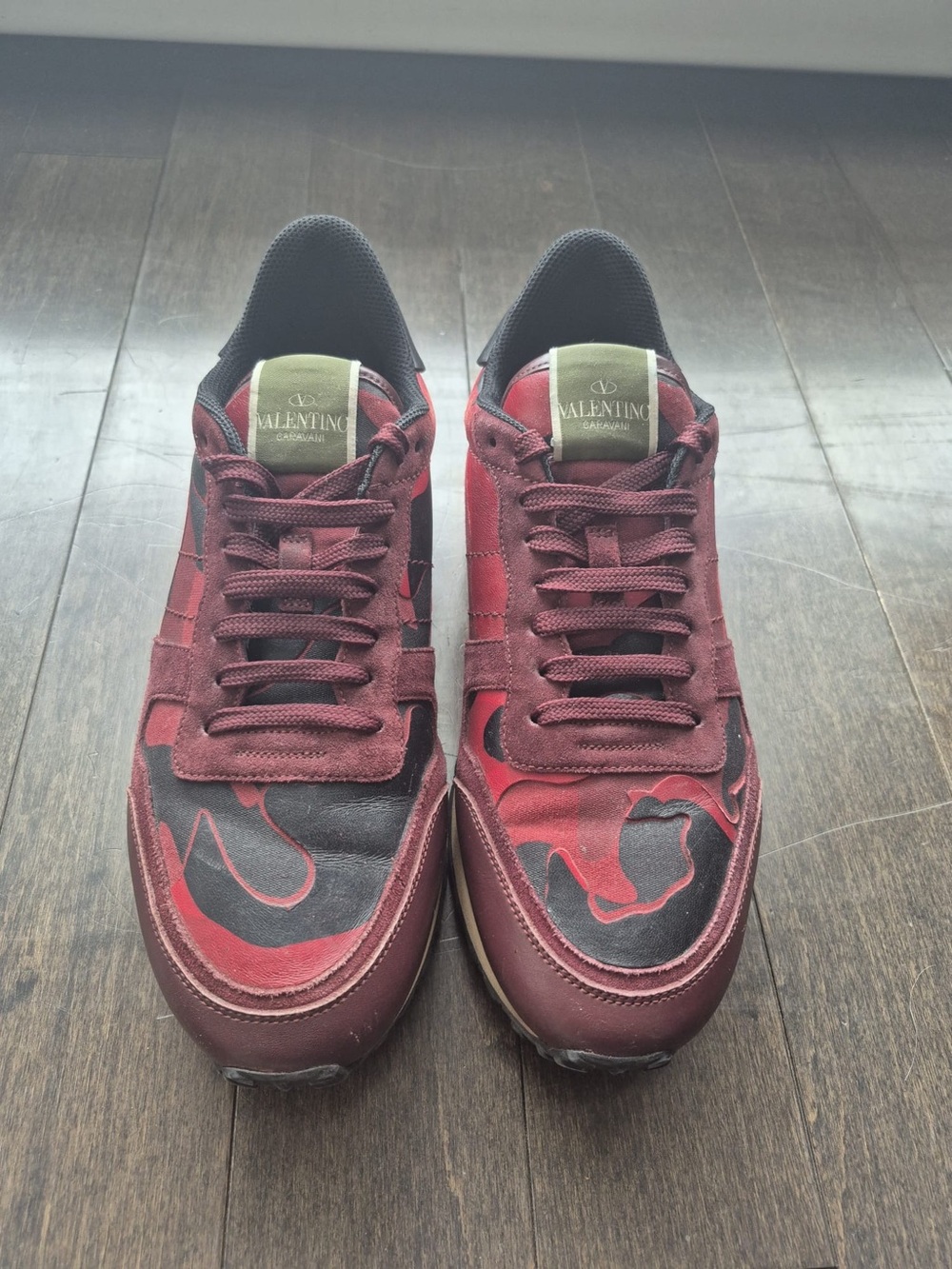 Valentino Garavani Men’s Burgundy and Black Camouflage-Print Low-Top Sneakers